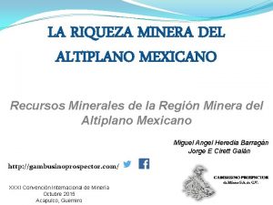 LA RIQUEZA MINERA DEL ALTIPLANO MEXICANO Recursos Minerales