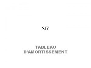 SI 7 TABLEAU DAMORTISSEMENT DEFINITION Lamortissement est le