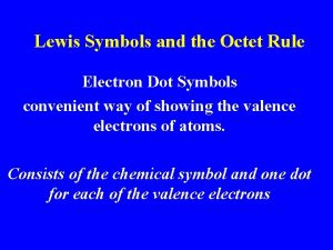 Lewis Symbols and the Octet Rule Electron Dot