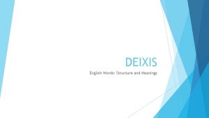 DEIXIS English Words Structure and Meanings Definition of