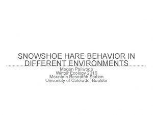 SNOWSHOE HARE BEHAVIOR IN DIFFERENT ENVIRONMENTS Megan Paliwoda