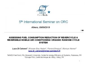 5 th International Seminar on ORC Athens 09092019