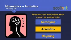 Mnemonics Acrostics Ne mon icks Part Two Mnemonics