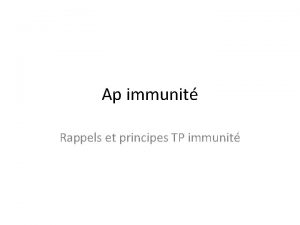 Ap immunit Rappels et principes TP immunit Systme