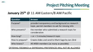 Project Pitching Meeting January 25 th 11 AM
