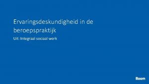 Ervaringsdeskundigheid in de beroepspraktijk Uit Integraal sociaal werk