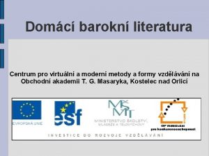 Domc barokn literatura Centrum pro virtuln a modern