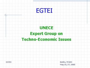 EGTEI UNECE Expert Group on TechnoEconomic Issues EGTEI