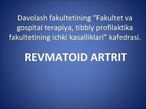 Davolash fakultetining Fakultet va gospital terapiya tibbiy profilaktika