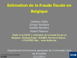 Estimation de la fraude fiscale en Belgique Hafsatou