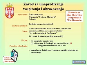 Zavod za unapreivanje vaspitanja i obrazovanja Autor rada