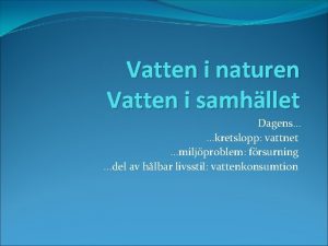 Vatten i naturen Vatten i samhllet Dagens kretslopp