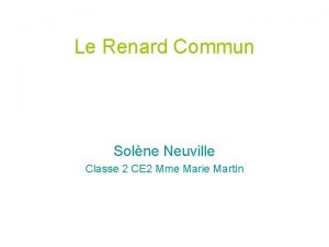 Le Renard Commun Solne Neuville Classe 2 CE