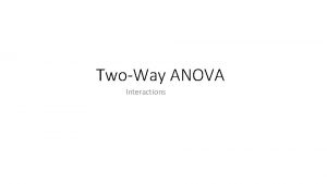 TwoWay ANOVA Interactions What we will cover Twoway