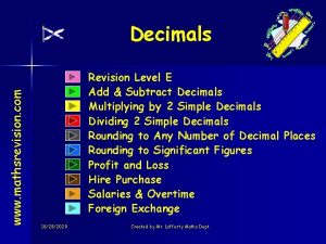 www mathsrevision com Decimals Revision Level E Add