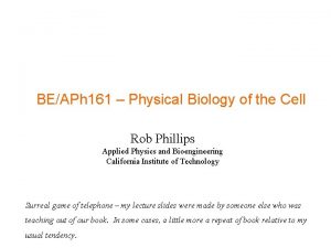 BEAPh 161 Physical Biology of the Cell Rob