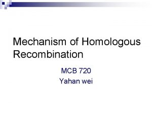 Mechanism of Homologous Recombination MCB 720 Yahan wei