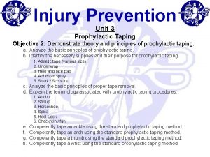 Injury Prevention Unit 3 Prophylactic Taping Objective 2
