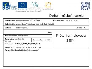 Digitln uebn materil Nzev projektu Inovace vzdlvn na