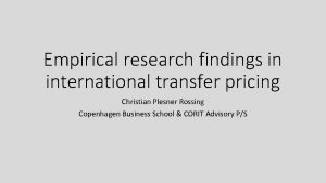 Global transfer pricing survey Global transfer pricing survey