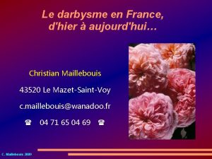 Le darbysme en France dhier aujourdhui Christian Maillebouis