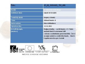 slo VY32 INOVACE TEC498 Ronk 2 Cukrsk technologie