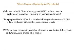 Whole Genome Duplications Polyploidy Made famous by S