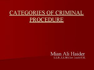 CATEGORIES OF CRIMINAL PROCEDURE Mian Ali Haider L