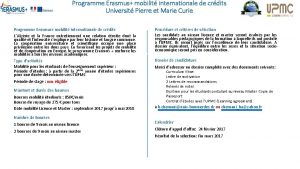 Programme Erasmus mobilit internationale de crdits Universit Pierre