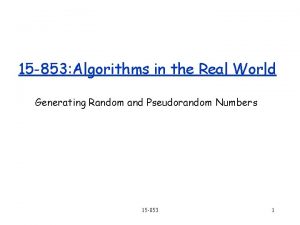 15 853 Algorithms in the Real World Generating