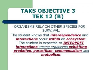 TAKS OBJECTIVE 3 TEK 12 B ORGANISMS RELY