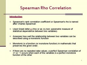 Spearman Rho Correlation Introduction n Spearmans rank correlation