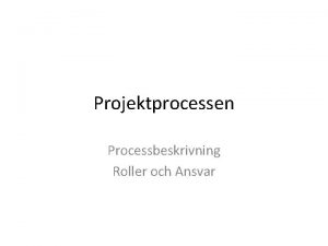 Projektprocessen Processbeskrivning Roller och Ansvar Uppdrag Att arbeta