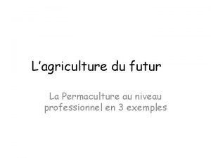 Lagriculture du futur La Permaculture au niveau professionnel