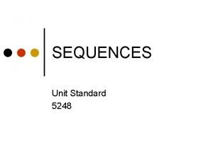 SEQUENCES Unit Standard 5248 Starter Write down the