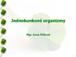Jednobunkov organizmy Mgr Anna Kikov Jednobunkov organizmy Rastliny