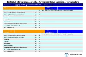 Conflict of Interest disclosure slide for representative speakers