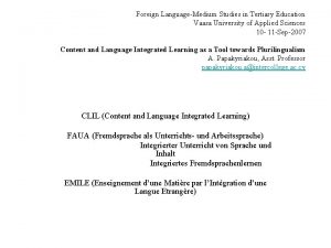 Foreign LanguageMedium Studies in Tertiary Education Vaasa University