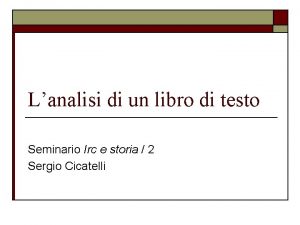 Lanalisi di un libro di testo Seminario Irc