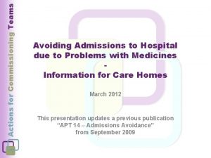 Actions for Commissioning Teams Avoiding Admissions to Hospital