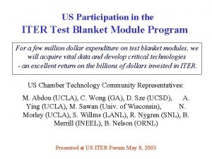 US Participation in the ITER Test Blanket Module