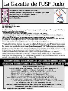 La Gazette de lUSF Judo Les rsultats sportifs