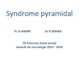 Syndrome pyramidal Pr A HAMRI Dr H SEMRA