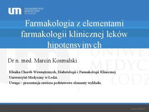 Farmakologia z elementami farmakologii klinicznej lekw hipotensyjnych Dr