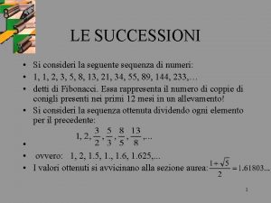 LE SUCCESSIONI Si consideri la seguente sequenza di