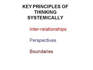 KEY PRINCIPLES OF THINKING SYSTEMICALLY Interrelationships Perspectives Boundaries