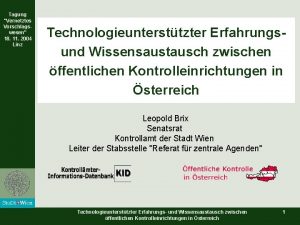 Tagung Vernetztes Vorschlagswesen 18 11 2004 Linz Technologieuntersttzter