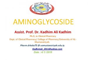 AMINOGLYCOSIDE Assist Prof Dr Kadhim Ali Kadhim Ph