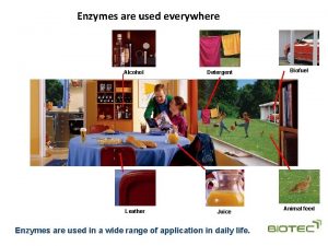 Enzymes are used everywhere Alcohol Detergent Leather Juice