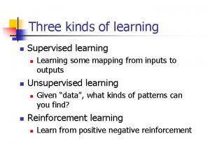 Three kinds of learning n Supervised learning n